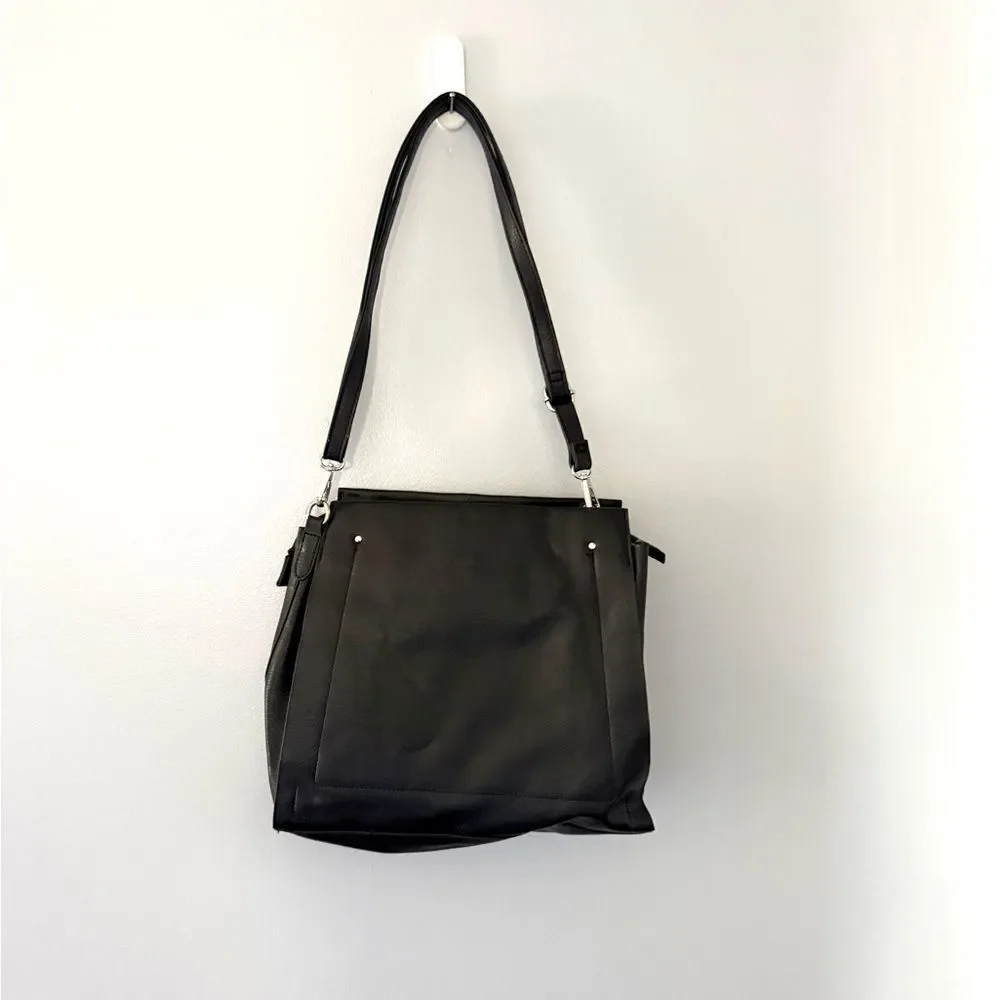 Matthew + Julian Satchel Bag Pockets Zip Lined Black Roomy Soft Classic Chic EUC
